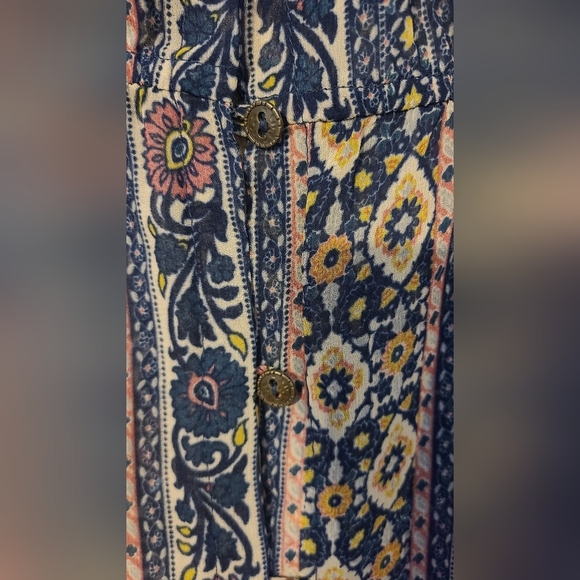 Xhilaration Blue Cream Sundress/Maxi dress with Flutter Sleeves - Picture 5 of 11